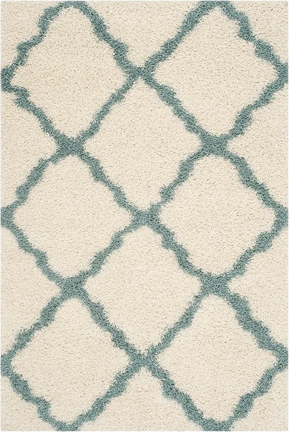 SAFAVIEH Dallas Shag Collection Area Rug - 5'1" x 7'6", Ivory & Light Blue, Trellis Design, Non-Shedding & Easy Care, 1.5-inch Thick Ideal for High Traffic Areas in Living Room, Bedroom (SGD257J)
