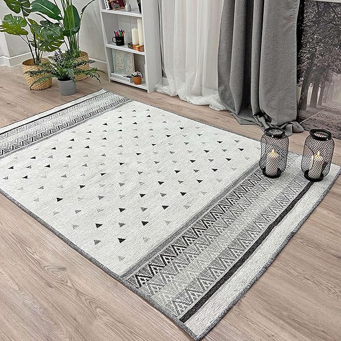 Alfa Rich 5x8 Gray Off White Washable Area Rugs for Living Room Bedroom Kitchen Dining Cotton Rug