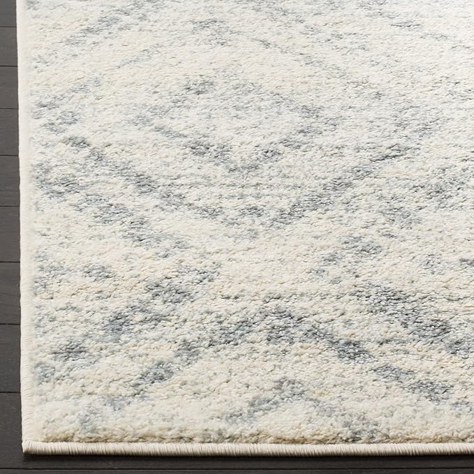 SAFAVIEH Adirondack Collection Area Rug - 6' Square, Ivory & Light Blue, Modern Diamond Distressed Design, Non-Shedding & Easy Care, Ideal for High Traffic Areas in Living Room, Bedroom (ADR131T)