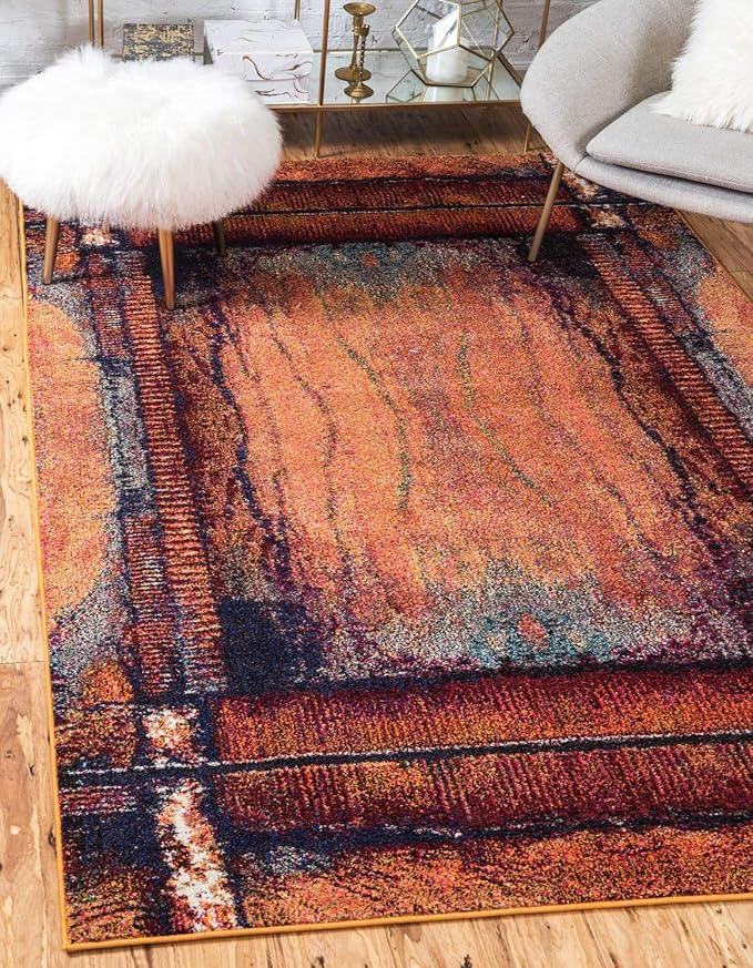 Unique Loom Estrella Collection Rustic, Distressed, Modern, Abstract Area Rug (5' 0 x 8' 0 Rectangular, Orange/Black)