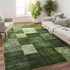 Tepook Modern Area Rug for Living Room, 5x7 Geometric Large Rugs for Bedroom, Washable Patchwork Rug Indoor Non-Slip Throw Carpets for Dining Room Office Farmhouse Home Decor, Green