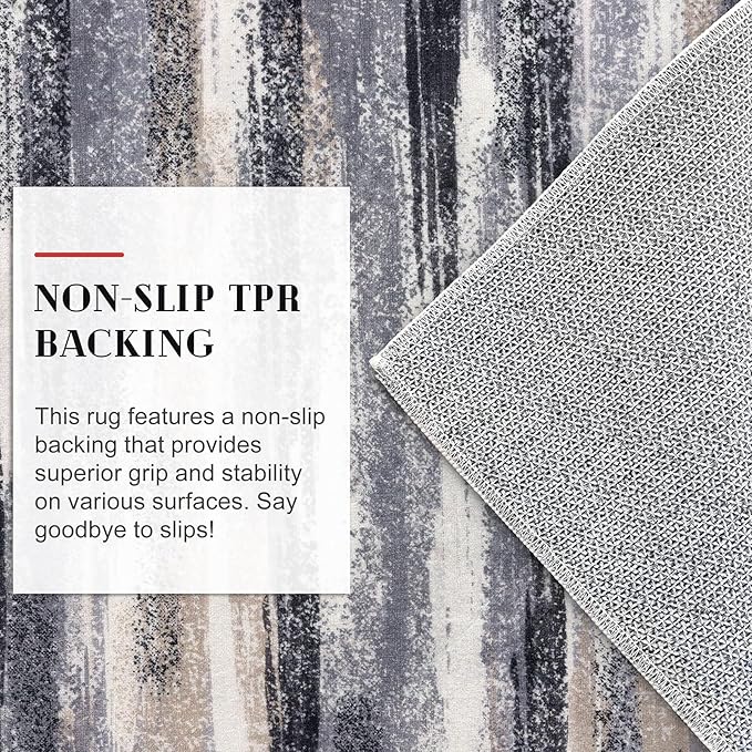 Modern Abstract Runner Rug 2x6, Grey Black Multi Washable Kitchen Runner Non-Slip Soft Hallway Rug Runner Thin Print Faux Wool Carpet for Entryway Bedroom Laundry Room Indoor