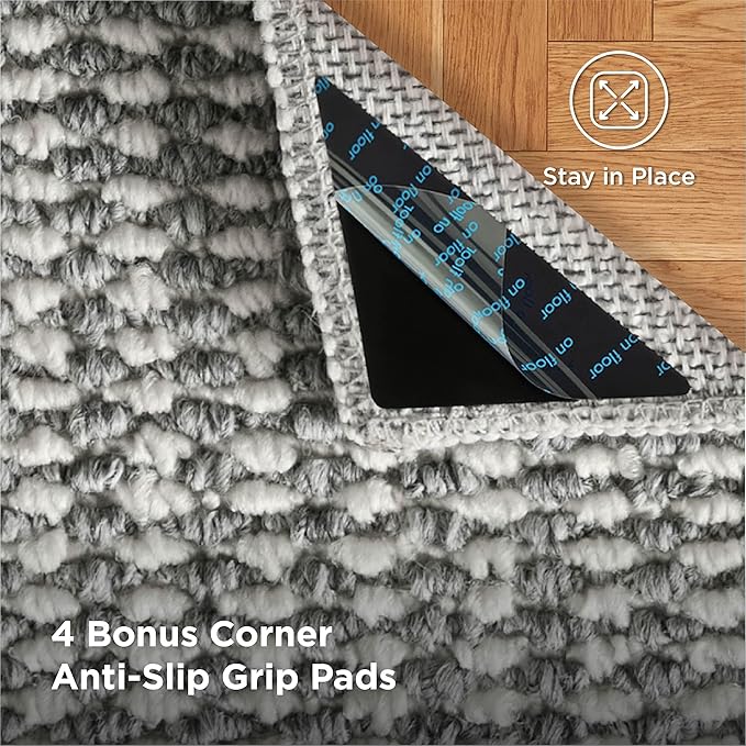 Bedsure 5x7 Faux Wool Area Rugs for Living Room, Machine Washable Carpet, Non-Slip Backing, Pet Friendly Throw Rug for Bedroom Dining Room, Gray