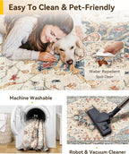 Area Rugs 2'x6' Washable Non-Slip, Floral Vintage Distress Print Pattern Medallion Carpet for Living Room Bedroom Dining Room, Beige Navy Blue Orange Colorful