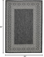 FH Home Flat Woven Outdoor Rug - Waterproof, Easy to Clean, Stain Resistant - Premium Polypropylene Yarn - Bordered Moroccan - Patio, Porch, Deck, Balcony - Accra - Charcoal - 5ft 2in x 7ft 6in