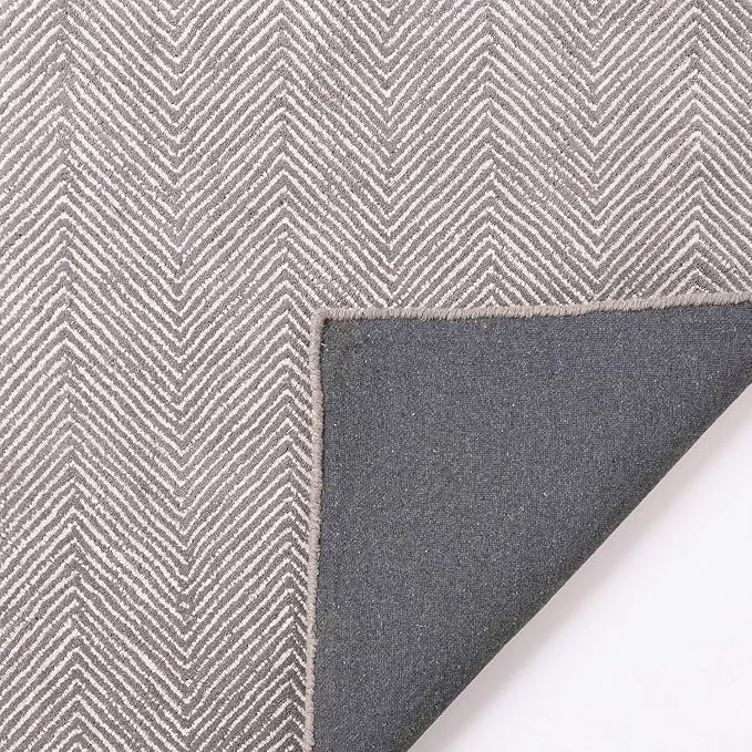 Modern Herringbone Chevron Collection Handcrafted Wool Area Rug - Durable, Zigzag Pattern, for High Traffic, Contemporary Design for Living Room, Bedroom, Dining Room Decor (Smoke Grey, 9' round)
