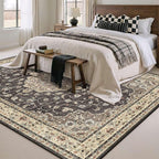HUGEAR Machine Washable Area Rugs 6x9 Vintage Black Living Room Bedroom Rug Neutral Style Non Slip Stain Resistant Low Pile Throw Carpet for Home Retro Aesthetic Modern Decor