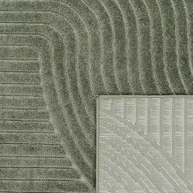 Paco Home Modern Area Rug with Raised Curved Line Pattern – Minimalist Design in Green, Size: 2'8" x 4'11"