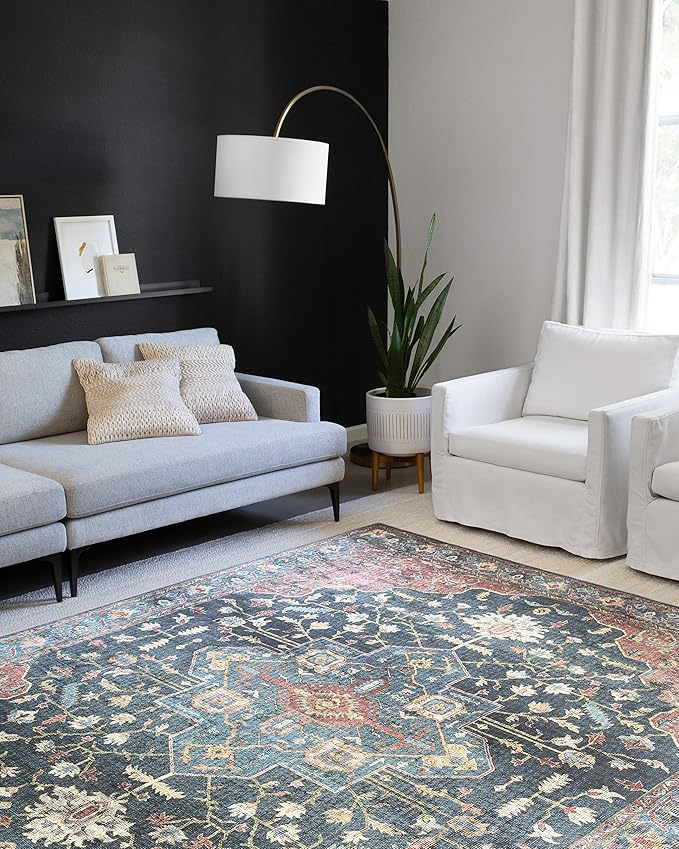 Loloi Skye Collection SKY-08 Denim/Brick 8'-0" x 8'-0" Round Area Rug