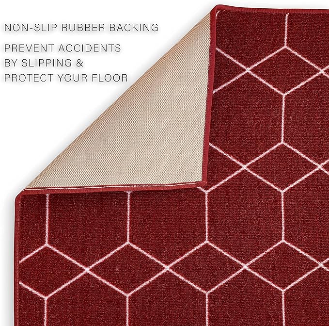Custom Made Runner Rug for Kitchen Foyer Hallway Entry Choose Your Length Size 26 Inch Wide Geometric Lattice Design Red Color (3 feet x 26 inch)