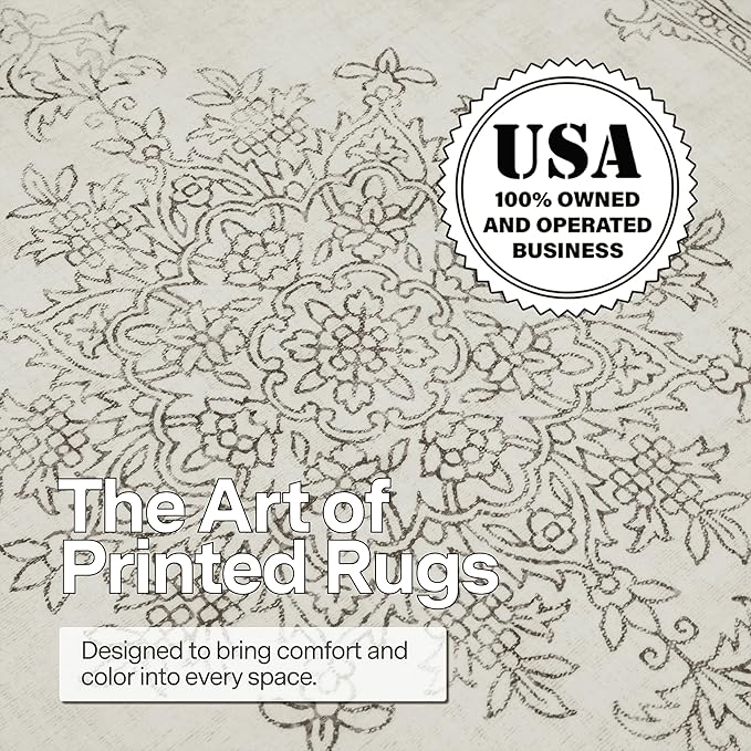ReaLife Rugs Machine Washable Area Rug - Living Room Bedroom Bathroom Kitchen Entryway Office - Padded Low Pile Stain Resistant Premium - Boho Farmhouse Vintage - Paige - Ivory 5' x 7'