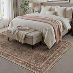 9x12 Area Rug for Living Room Brick Red Vintage Washable Bedroom Carpet Traditional Distressed Soft Non Slip Indoor Large Accent Rug Retro Thin Low Pile Floor Cover for Dining Room Playroom