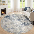 6ft Washable Round Rug - 6x6 Area Rugs Modern Abstract Rugs for Living Room Non-Slip Low Pile Soft Machine Washable Carpet for Bedroom, Living Room, Dining Room, Nursery, Farmhouse (6'x6' Beige Blue)