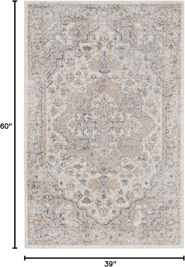 Nourison Home Astra Machine Washable Silver Grey 3'3" x 5' Area Rug - Easy Clean, Non Shedding, Bed Room, Living Room, Dining Room, Kitchen (3' x 5')