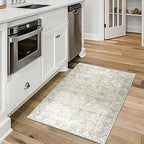 ReaLife Rugs Machine Washable Area Rug - Living Room Bedroom Bathroom Kitchen Entryway Office - Padded Crease Free Stain Resistant Premium - Boho Farmhouse Vintage- Lyle- Beige Ivory- 2'x 3'