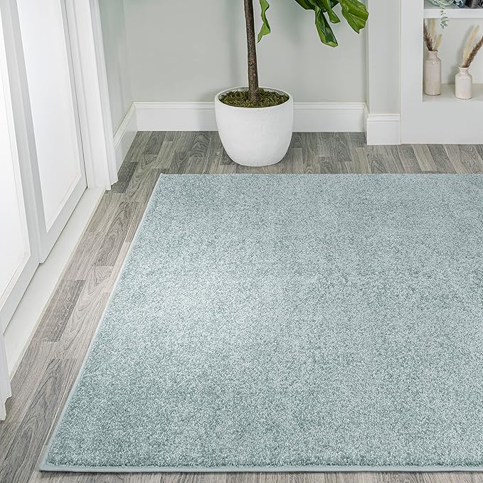 Eyely UES100S-15 Supersoft Haze Solid Low-Pile Indoor Area Rug, Coastal, Bohemian, Minimalist, Classic, Casual for Bedroom,Kitchen,Living Room,Non Shedding,Easy-Washing, Blue, 12 X 15