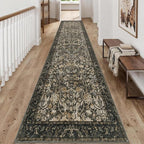 Washable Runner Rug 2x12: Vintage Boho Floral Carpet Runners for Hallway Entryway Non-Slip - Soft Botanical Low Pile Thin Mat for Kitchen Bathroom Bedroom Laundry Floor Decor - Dark Brown