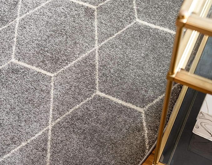 Unique Loom Trellis Frieze Collection Area Rug - Geometric (4' x 6' Oval, Light Gray/ Ivory)
