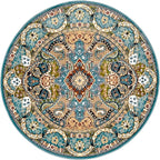 Unique Loom Narenj Collection Classic Traditional Medallion Textured Design Area Rug, 5' 0" x 5' 0", Blue/Tan
