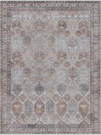 Bavni Washable Rug 6x9 Area Rug for Living Room Bedroom Dining, Washable Vintage Print Carpet, Ultra-Thin Chenille Low Pile Lightweight Rug with Non Slip Backing, Retro Grey