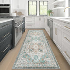 GENIMO 2x6 Runner Rugs for Hallway, Machine Washable Non Slip Vintage Rugs, Low Pile Lightweight Soft Print Rug for enrtyway, Corridor, Home Office, Kitchen, Cyan
