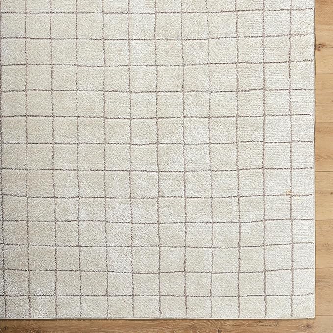 Livabliss x Our PNW Home Cascade Minimalist Grid Area Rug, 2'7" x 12', Grid Ivory/Taupe