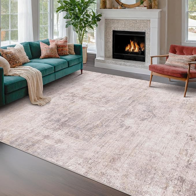 Modern Pink and Grey Rugs for Bedroom Girls - Abstract 6x9 Area Rug for Living Room, Dining Room Under Table, Thin & Soft Washable, Print Distressed Medallion Pattern