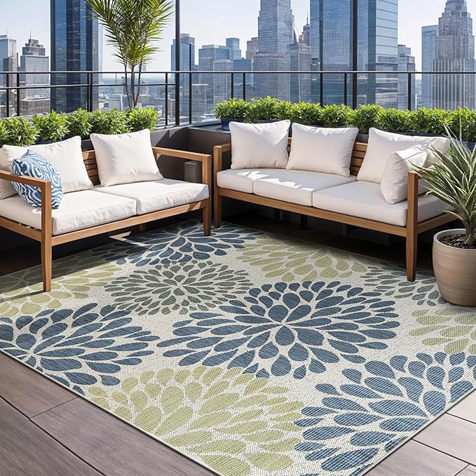 Beverly Rug Outdoor Rug 5x7 Modern Exotic Tropical Leaf Area Rugs for Indoor and Outdoor Patio Deck Porch Garden Water Resistant Washable Outside Carpet (5 x 7 Olive)