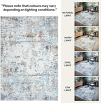 GLN Rugs Contemporary Collection - Machine Washable Area Rug, Contemporary Washable, Non Slip, Low Pile Chenille Rug, Living Room, Bedroom, Kitchen Rug (3' x 5' White/Grey/Blue/Brown)