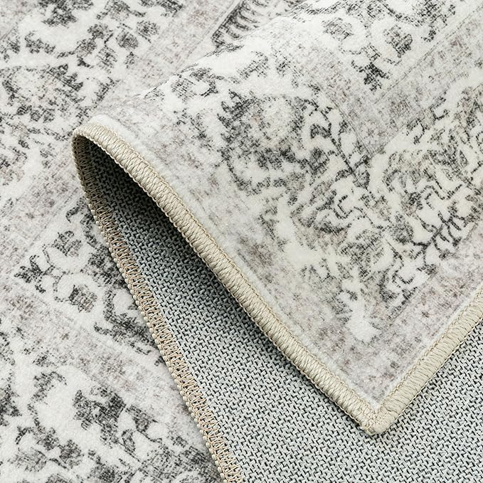 Black Area Rug 5x8 Machine Washable Vintage Living Room Distressed Non Slip Carpet Traditional Indoor Bedroom Retro Floral Accent Throw Large Rug Office Kitchen Bathroom Dining Room