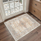 HUGEAR Entryway Machine Washable Area Rugs 2x3 Vintage Orange Small Neutral Style Non Slip Stain Resistant Low Pile Throw Carpet for Hallway Kitchen Retro Aesthetic Modern Decor