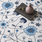 EVERGRACE Area Rugs for Living Room 6x9, Boho Floral Faux Wool Indoor Outdoor Rugs, Washable Rugs for Bedroom Dining Room Entryway Kitchen, Low Pile Floor Mat Carpet for Home Decor, Porcelain Blue