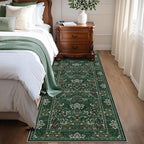 2x6 Floral Washable Area Rugs Soft Runner Rug for Living Room, Vintage Boho Hallway Rug for Bedroom Dining Room, Distressed Botanical Birds Non Slip Low Pile Throw Carpet for Office, Bright Green