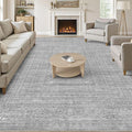Area Rugs 9x12 Living Room: Washable Large Vintage Grey Rug Neutral Non-Slip Soft Stain Resistant Indoor Carpet for Bedroom Nursery Dining Room Under Table Bed Home House Office Playroom