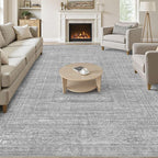 7x9 Area Rug Living Room: Washable Large Vintage Grey Rug Neutral Non-Slip Soft Stain Resistant Indoor Carpet for Bedroom Nursery Dining Room Under Table Bed Home House Office Playroom