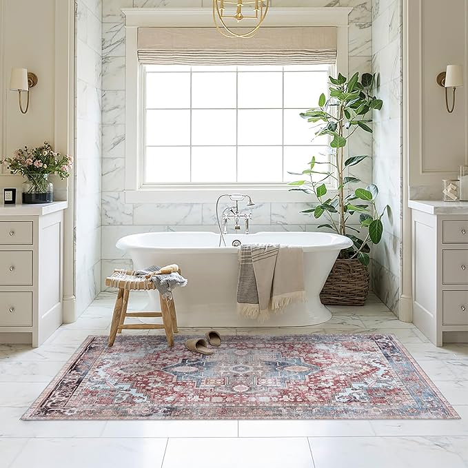 Washable Area Rug. Modern Farmhouse. Vintage. Turkish. Bohemian. Distressed. Oriental. Traditional. Rugs for Living Room. Dining. Bedroom. Office. Entryway. Foyer. (858RM, 7'5" x 9'8")