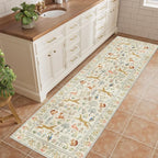 DUKINO 2x10 Rug for Hallway, Washable Kitchen Runner Rug with Non Slip Backing, Soft Low Pile Vintage Animal Runner for Bedroom, Kitchen, Hallway, Entryway, Laundry, White