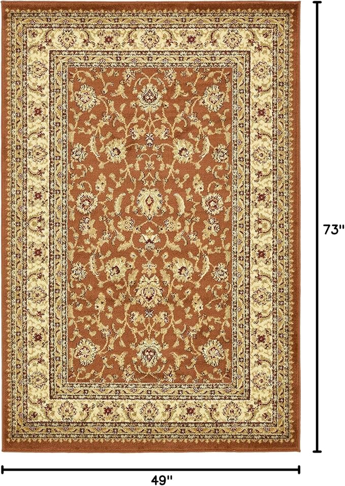 Unique Loom Voyage Collection Traditional Oriental Classic Intricate Design Area Rug (4' 0 x 6' 0 Rectangular, Terracotta/Ivory)