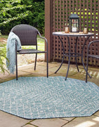 Unique Loom Outdoor Trellis Collection Area Rug - Tribal Trellis (7' 10" Octagon, Aqua/ Ivory)