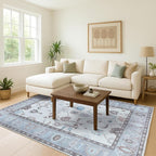 Fame Living Cream Grey Oushak Rug, Modern, Vintage, Turkish, Eclectic, Floral, Pastel, Washable, Extra Large Area Rugs for Living Room, Dining, Bedroom, Lounge, 9'x12'