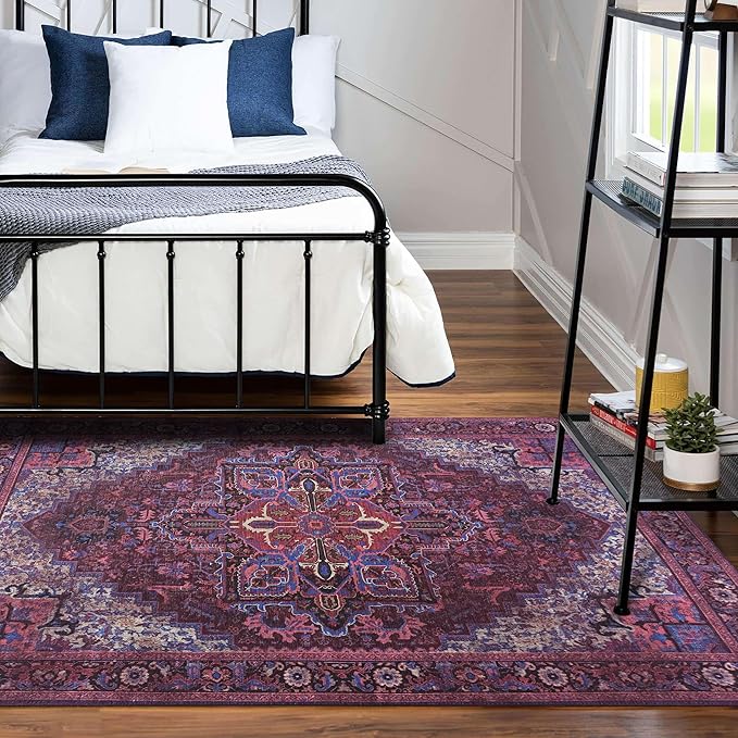 Fame Rugs Turkish Rug. Washable Vintage Oriental Antique Inspired Traditional Doormat Small Modern Area Rugs Luxury Entryway Entry Bedroom Bathroom Kitchen (398RR, 2'5 x 6'9)