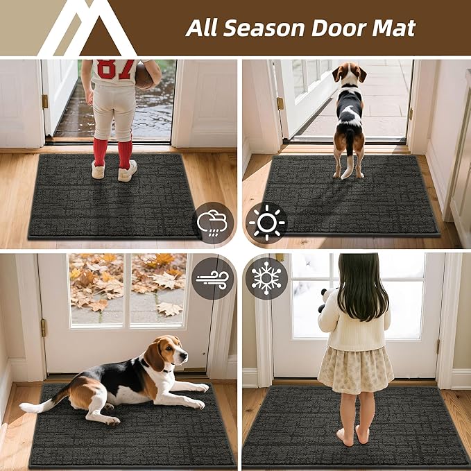COSY HOMEER-Door-Mat Dirt Trapper Entryway Rugs 20"x32" Non Slip Washable Entrance Mats Absorbent Welcome Mat Low Profile Dog Door Mats for Front Back Doomats and Wet Shoes,Dark Grey