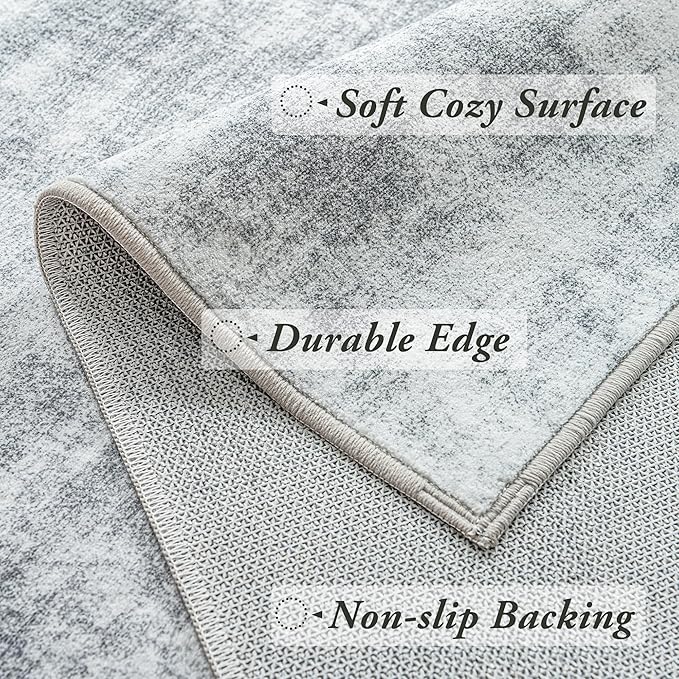 Light Grey Modern Rug for Bedroom 3x5 Minimalist Abstract Style Low Pile Floor Carpet Non Slip Washable 3 x 5 Area Rug for Kitchen Laundry Room Entryway Gray