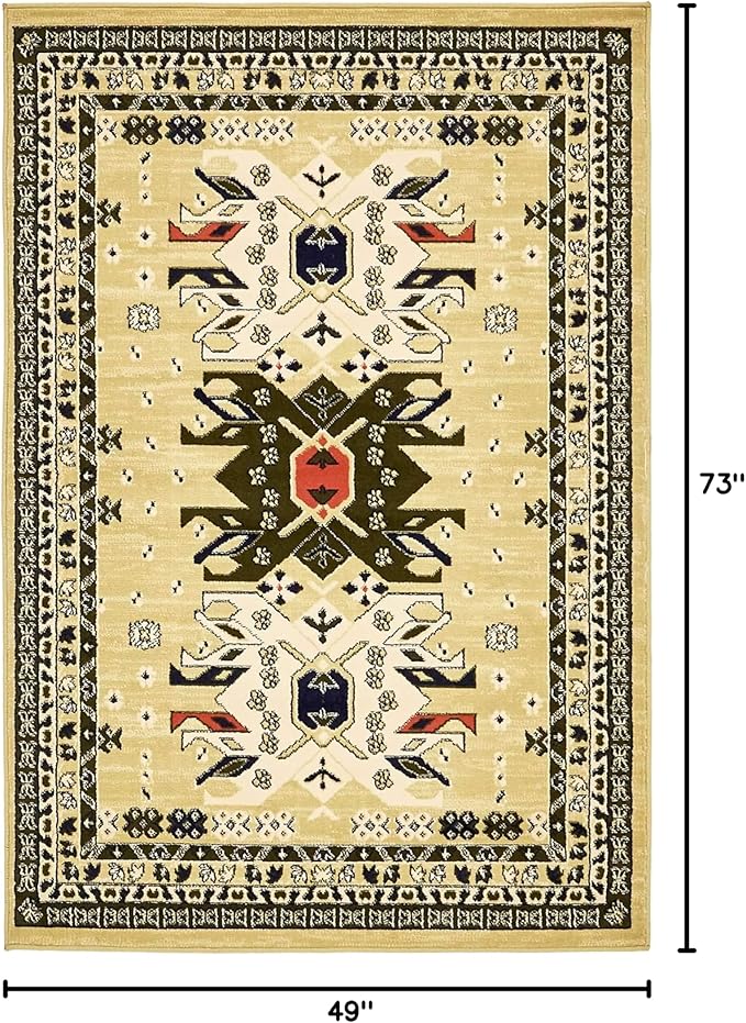 Unique Loom Taftan Collection Border Geometric Tribal Inspired Design Area Rug, 4 ft x 6 ft, Gold/Gray