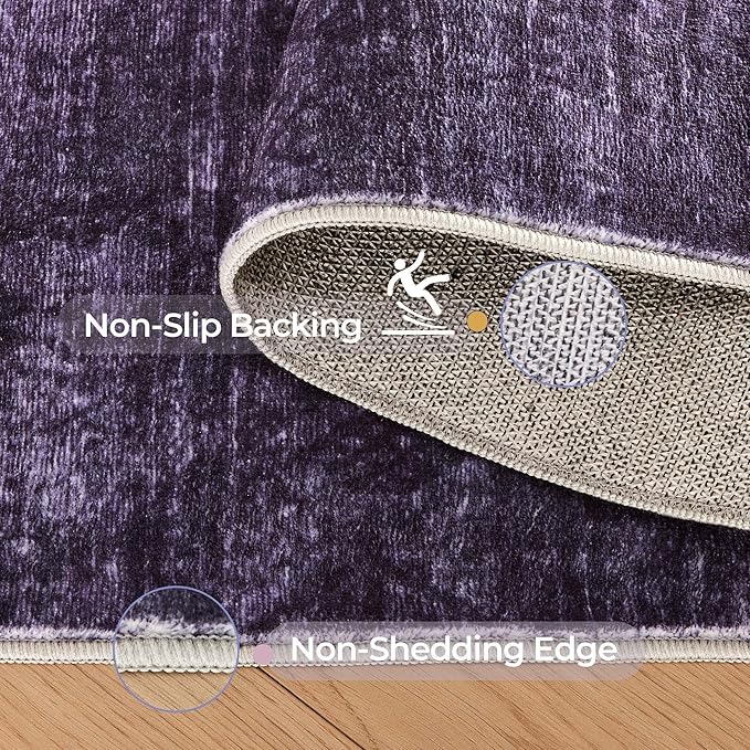 Kokia Abstract Area Rugs Washable Indoor 6x9 Rug Boho Distressed Retro Low Pile Non-Slip Non-Shedding Carpet Bedroom Living Room Dining Room, Purple Rug, Oslo Dusty