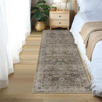 2x6 Runner Rug Grey Brown Vintage Washable Runner Rugs for Hallway Kitchen Low Pile Non-Slip Retro Distressed Accent Throw Carpet for Entryway Bathroom Bedroom Antique/Moss