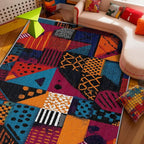 Geometric Area Rugs - Abstract Patchwork Ethic Rug 4x5, Multicolor Retro Aesthetic High Traffic Shed Resistant Carpets Room Decor #C017