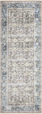 Bloom Rugs Caria Washable Non-Slip 12 ft Runner - Blue/Red Brown Traditional Runner for Entryway, Hallway, Bathroom, and Kitchen - Exact Size: 2'6" x 12'