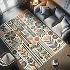 Ambesonne Bohemian Decorative Rug, Retro Mid Century Inspired Abstract Patterns on Ivory Background, Quality Carpet for Bedroom Dorm and Living Room, 2' x 5', Dark Orange and Reseda Green