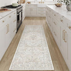2x5 Washable Vintage Runner Rug for Living Room Bedroom Beige Grey Soft Tranditional Non Slip Runner Rug Lightweight Floral Low Pile Distressed Carpet Hallway Kitchen Bedroom
